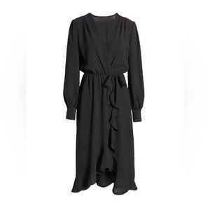 Frachie by J Faux wrap ruffle long sleeve black dress size XL